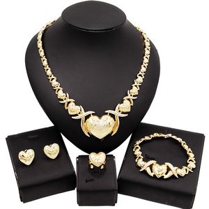 Yulaili NEW K Gold Plated Jewellery Crystal XO Heart Shape Necklace Earrings Bracelets Ring Bride Wedding Jewelry Sets