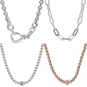 Original Chunky Infinity Knot Pärlor Skjut mig Länk Snake Chain Halsband för Fashion Sterling Silver Bead Charm DIY Smycken Q0531