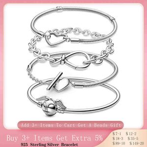 Sale Silver Bracelet Sterling Heart Snake Chain for Women Fit Original Pandora Charms Beads Jewelry Gift