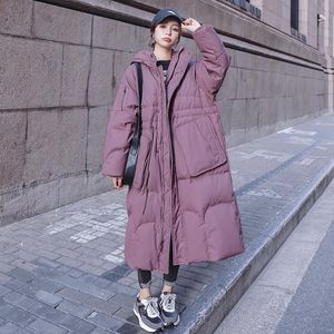 Wholesale knee length down winter coats for sale - Group buy Women s Down Parkas Mid Length White Duck Cotton Coat Winter Style Korean Loose Waist Thickened Knee Length Padded Jacket Female WW6008