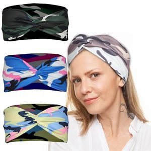 ingrosso turbante camuffamento-DHL libero colori Turbante Sport Yoga regalo fascia elastica donne dell arco Stampato Camouflage fasce Hairband Xmas Sudare assorbente