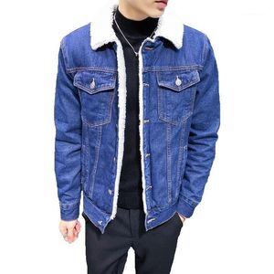 siyah yün ceketler toptan satış-Erkek Ceketler Erkekler Moda Denim Sonbahar Ve Kış Siyah Ceket Kalın Yün Ceket Erkek Artı Kadife Boyutu S XL XL1