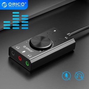 Geluidskaarten ORICO externe USB kaart Stereo Microfoon Luidspreker Headset Audio Jack mm Kabel Adapter Mute Schakelaar Volume Aanpassing Gratis Drive
