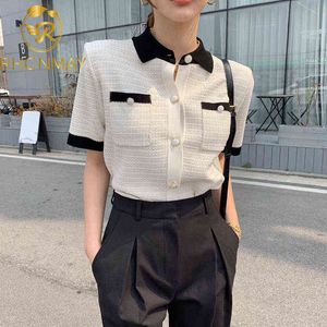 2020 Summer Japanese Style Turn down Collar Short Sleeve Thin Short sleeved Ice Silk Knit Womens Shirt Coats Tops Blouses H1023