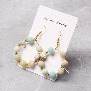 50Pairs mm Mala Stone Natural Amazonite Agate Gemstone Round Ball Gold Plated Spacer Bead Loop Hoop Drop Dangle Earrings For Women Girls