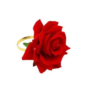 Handgjorda Faux Rose Servett Ringar Flower Serviette Holder Guldring Alla hjärtans dag Julbordsmatning Bord Party GWE12670