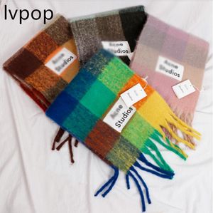Winter luxury Scarves cashmere Women Sacrf Brand Cashmere Designer Acne Blanket Classic mohair Check Plaid Shawls Type Colour Chequered Tassel Imitated