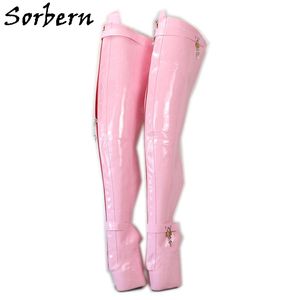 Sorbern Custom Wide Crotch Thigh High Boots Women Over The Knee Lockable Zipper Lace Up Locks Straps Womens Shoes Size