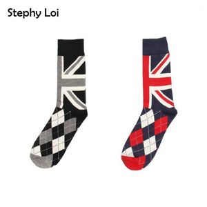 Męskie Skarpety Harajuku Retro Mężczyźni Brytyjska Flaga Argyle Wzór Cotton Crew Dress Marka Skate Designer Naprawiono Gear Hip Hop Happy Gift1