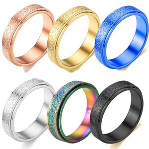 Titanium stalen ring frosted roteerbare ring kleurrijke parel zand roestvrijstalen nieuwe accessoires