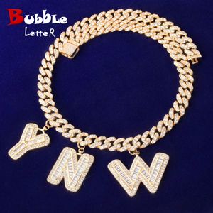 Custom Name Baguette Letter Link Bracelet With Cuban Chain Gold Color Material Copper Cubic Zircon Hip Hop Rock Street