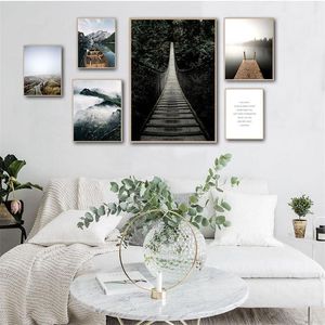 絵画自然霧マウンテン湖の風景家の装飾北欧キャンバス絵画壁アートプリント風景写真寝室ポスター1