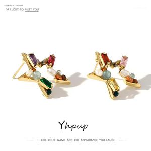Wholesale rhinestone star earrings resale online - Stud Yhpup Korean Irregular Star Geometric Earrings Rhinestone Natural Pearls Boucle D Oreille Femme Fashion S9251