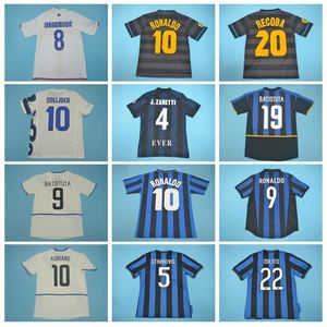 retro m toptan satış-1990 Klasik Milito Retro Jersey Retror Futbol Baggio Batistuta Recoba Adriano Cambiasso Figo Emre Crespo Futbol Gömlek Kitleri G M