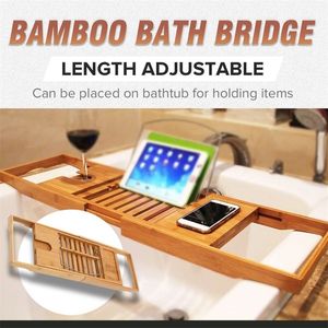 Adjustable Bathroom Shelf Bathtub Tray Shower Caddy Bamboo Bath Tub Rack Wine Books Holder Storage Organization Accessories