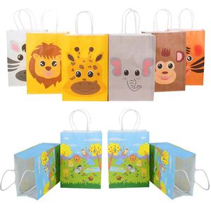 safari-boxen großhandel-Geschenk Wrap stücke Dschungel Thema Safari Tiere Papiertüten Geburtstag Party Candy Box Dekorationen Kinder Baby Dusche Packung Tasche