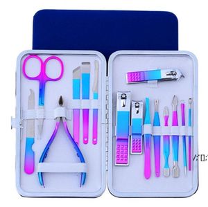 Party Favor Gradient colorful Stainless steel nail clippers set manicure pedicure scissors set beauty carekit NailCare Tool Sets RRF13440