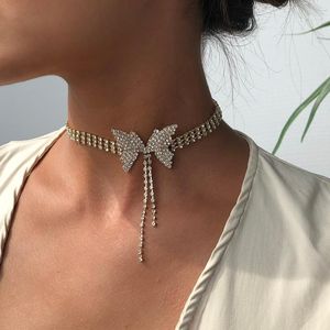 Wholesale butterfly crystal wedding resale online - Pendant Necklaces Shinning Butterfly Crystal Choker For Women Long Tassel Rhinestone Weddings Jewelry Accessories Party Gifts1