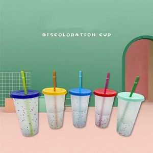 HOT Summer Beer Mugs oz Color Changing Cups Magic Plastic Drinking Tumblers with Lid and Straw Reusable Cold Cup T500346