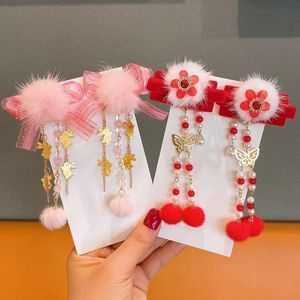 chinesisches kopfschmuck kostüm großhandel-Haarschmuck Quasten Chinesische Stil Clip Perle Bogen Hairclip Kind Hanfu Kostüm Kopfschmuck Mädchen