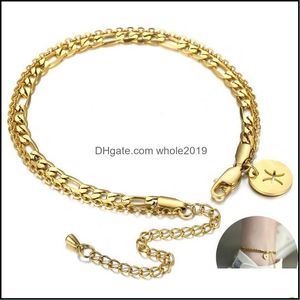 Anklets Jewelry Mm Gold Color Anklet For Women Figaro Rolo Chain Constellation Zodiac Signs Charm Foot Girls Summer Da43 Drop Delivery