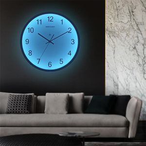 horloge éclairée moderne achat en gros de Horloge LED lumineuse pour murs de la chambre à coucher Control vocal éclairage muet dans le noir Klok Reloj de Pared Modern Design Home Décoration