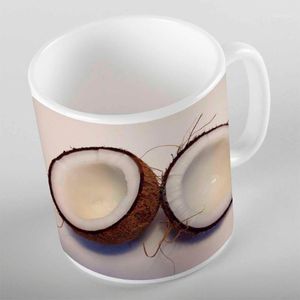 kahve kahveleri toptan satış-Kupalar Başka Tropikal Meyve Yarı Kahverengi Beyaz Hindistan Cevizi D Baskı Hediye Seramik İçme Suyu Ayı Kahve Fincanı Kupa Kitchen1