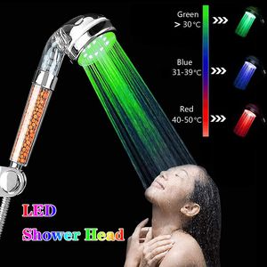 Led kleuren lichten veranderende douches hoofd bad accessoire set geen batterij automatische ionische filter steen regenval badkamer douchekoppen