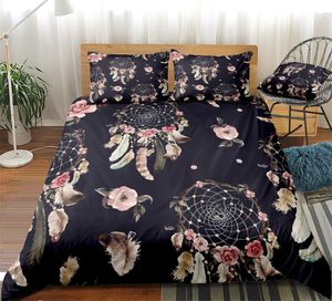 Dreamcatcher Duvet Cover Set Black Purple Floral Dreamcatcher Bedding Set för Girls Kids Beds Home Textiles Microfiber1
