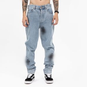 women silver jeans оптовых-Мужчины женщины печатают джинсы дизайнер хип хоп повседневная стрейч вышивка джинсовые брюки моды Trend Streetwear серебряная кнопка джин