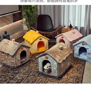 hayvan mağaraları yatakları toptan satış-Katlanabilir Köpek Evi Pet Kedi Yatak Kış Köpek Villa Uyku Kennel Çıkarılabilir Yuva Sıcak Kapalı Mağarası Kanepe Evcil Hayvanlar Q2
