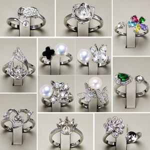 configuración de anillo de plata en blanco al por mayor-Configuración de anillo de perlas de bricolaje Zircon Solid Anillos de plata Configuración Estilos Anillo para mujeres montando anillos en blanco Joyería ajustable Regalo