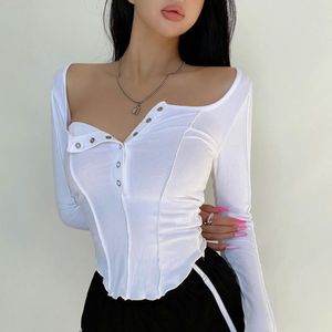 top filles chinoises achat en gros de T shirt Femme Womengaga Femmes Automne Fashion Slim Sexy Boutons Sports Sport Entraînement Top Solide Tees Sweet Chinoise Girl Ig1x