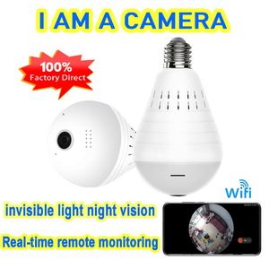 unsichtbare wohnkamera großhandel-Mini unsichtbare Licht Nachtsicht wifi Glühbirne kamera Fisheye Panorama Sicherheit IP Grad Heimrecorder Drahtlose