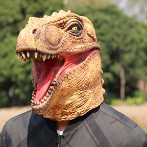 máscaras de látex de dibujos animados al por mayor-Mascarillas de Dinosaurios Mundiales Jurásico Dibujos animados Halloween Party Latex Animal Mask