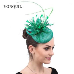 Party Hats Womens Feathers Green Sinamay Hat Cap Fedoras Dress Fascinator Wedding Headwear Occasion Ladies Femele Hair Accessories1