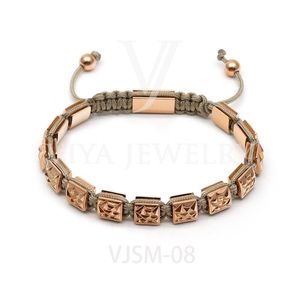 Charm Bracelets Custom mm Faceted Square Stainless Steel Cutting Beads Bracelet Macrame Adjustable Size Men Jewelry