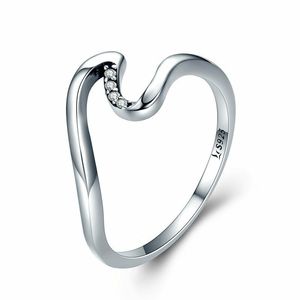 anillo de plata de ley 925 para mujer al por mayor-Moda de onda de extendido de Diamante Tamaño mujeres de las señoras sencillo anillo de