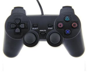 joysticks ps2 al por mayor-Controlador con cable Double Shock Gamepad Joystick para PS2 PlayStation Modo de vibración Controladores de juegos Joysticks Productos aplicables Host Color negro