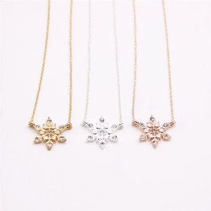 Fashion Snowflake with rhinestones pendant necklace for girl and women Gold White Rose Three Color Optional