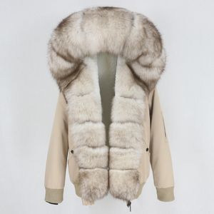 kürk hood ile bombacı ceket toptan satış-OFTBUY Yeni Su geçirmez Bombacı Parka Kış Ceket Kadınlar Gerçek Kürk Doğal Fox Kürk Yaka Hood Sıcak Streetwear Ayrılabilir