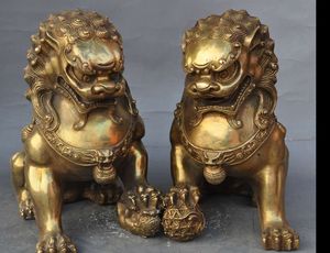 chinese foo hunde großhandel-10 Chinesische Kunst Fengshui Messing Reichtum Foo Hund Lion Guardian Biest Lucky Statue Paar