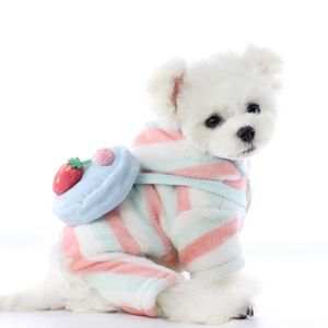chiens terriers achat en gros de Vêtements de chien Vêtements d hiver Mignonne Jumpsuit à la fraise Poméranienne Yorkshire Terrier Costume Chiot Poodle Schnauzer
