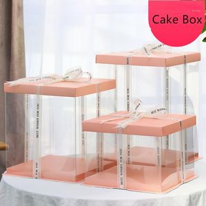 pink flower cake großhandel-Geschenk Wrap Rosa Lippe und Basis Transparente Rechteckkuchenkasten Klarer Blume Staubdichte Verpackung Container Party Dec1
