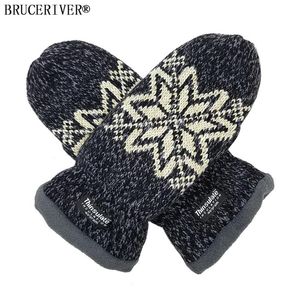 Vijf vingers handschoenen Bruceriver Dames Sneeuwvlok Gebreide wanten met warme thinsulate fleece voering