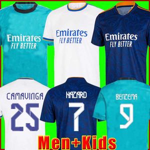 echte madrid. großhandel-REAL MADRID jerseys Trikots Fußballtrikot HAZARD BENZEMA VINICIUS Camiseta Fußballtrikot Uniformen Männer Kinder Kit Sets