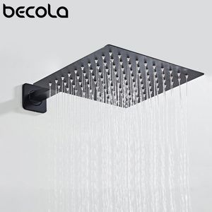 Becola Black Chrome Square Rain Head Ultrathin mm Inch Choice Bathroom Wall Plafond Mounted Douche Arm