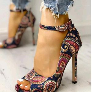 Wholesale size 11 pumps shoes resale online - Dress Shoes US4 Womens Peep Toe Printed Floral Embroidery Stilettos High Heel Ankle Buckle Pumps Retro Plus Size