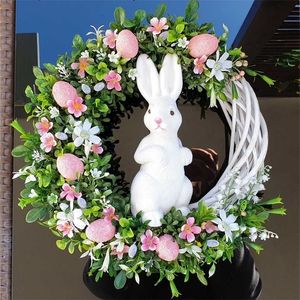 2022 Easter Rabbit Wreath Decoration Cute Bunny Rainbow Egg Butterfly Cock Printed Home Party Door Window Ornamentation Children s Props Gifts GQ6IZ12
