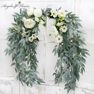 1 m Artificial Flower Row Runner Willow Leaf Garland Hanging Green Plants Vine Leaves Christmas Garden Home Wedding Table Decor